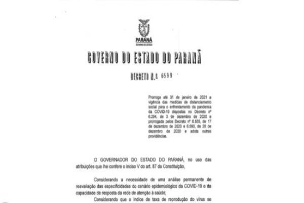 Decreto nº 7145 do Governo do Paraná estabelece medidas restritivas para enfrentamento da pandemia