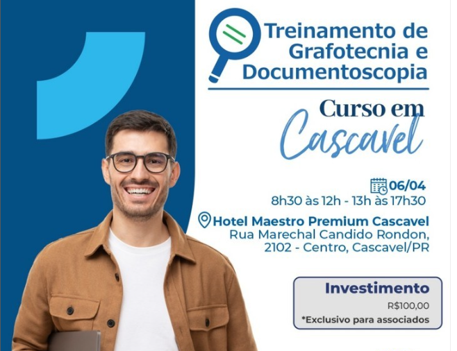 Anoreg/PR realizará Treinamento de Grafotecnia e Documentoscopia em Cascavel/PR
