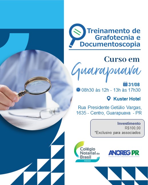 Novo treinamento de Grafotecnia e Documentoscopia será realizado em Guarapuava no dia 31 de agosto