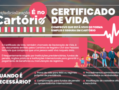 ANOREG/BR lança infográfico sobre Certificado de Vida emitido pelos Cartórios de Registro Civil